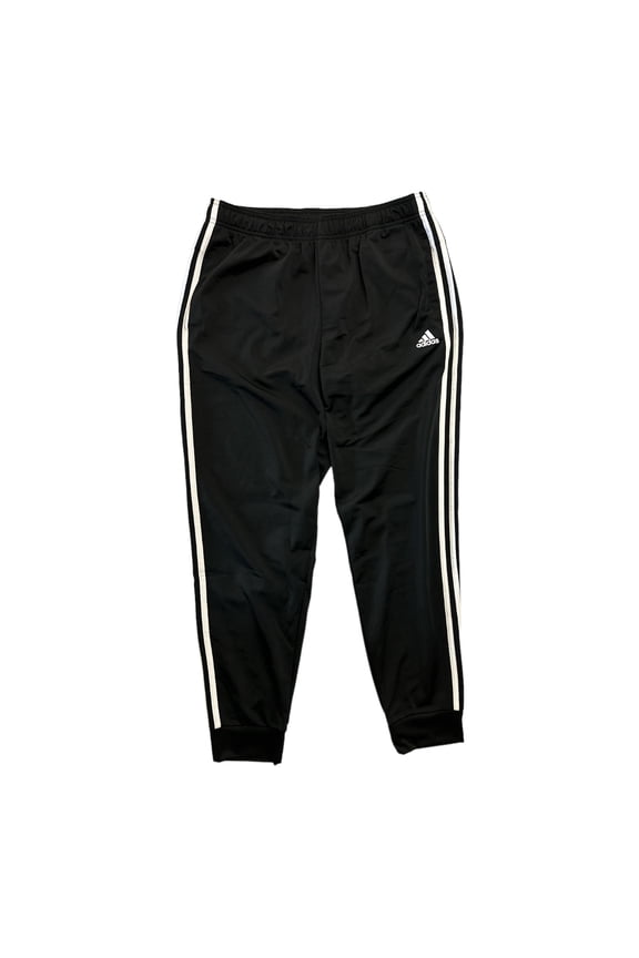 Men's 3 Stripe Tapered Full Length Tricot Elastic Waist Sport Jogger (Black, L)