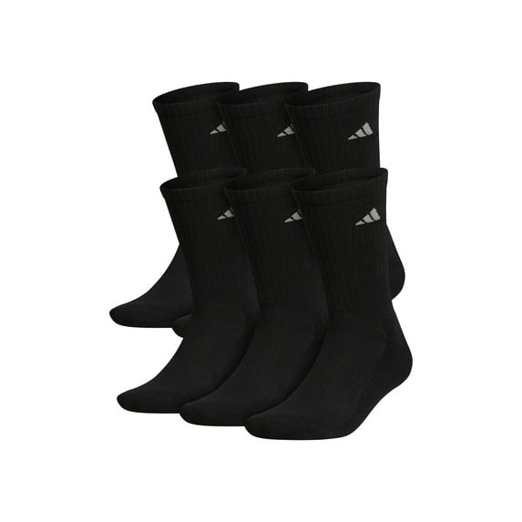 Adidas Men's Athletic Cushioned Crew Socks (6-Pair), Black/Aluminum 2, XL, (Shoe Size 12-15)
