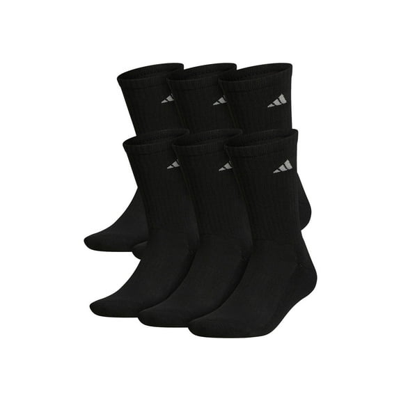 Adidas Men's Athletic Cushioned Crew Socks (6-Pair), Black/Aluminum 2, XL, (Shoe Size 12-15)
