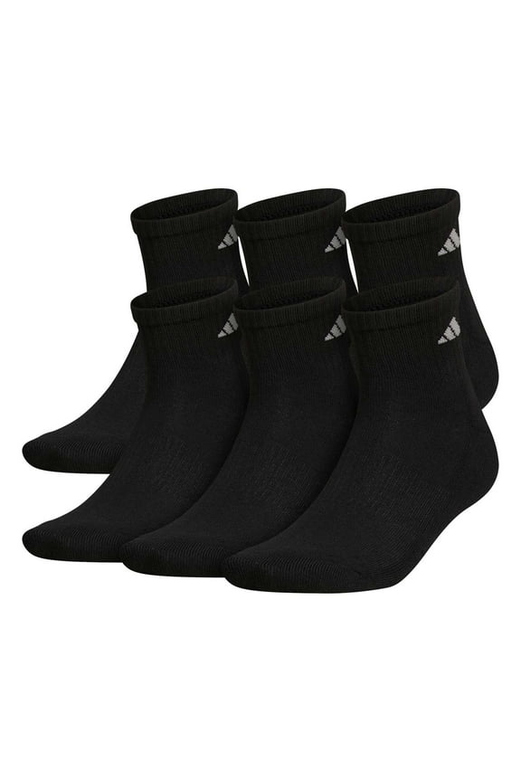 Men's Athletic Cushioned Quarter Socks - 6 Pack, Black/Aluminum 2, Large (Shoe Size 6-12)