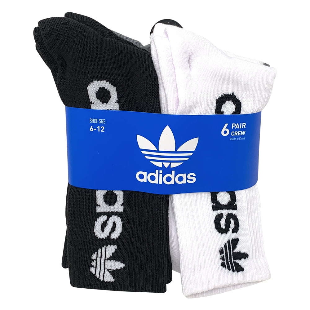 Adidas Men's Athletic Sport Moisture Wicking Cushioned Crew Socks 6 Pack, Black/White/Grey (Shoe Size 6-12)