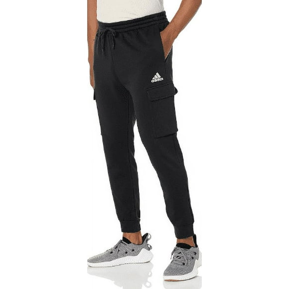 Adidas Men's Black Essentials Fleece Regular Tapered Cargo Pants, Medium