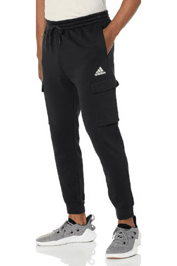 Men's Black Essentials Fleece Regular Tapered Cargo Pants, Medium