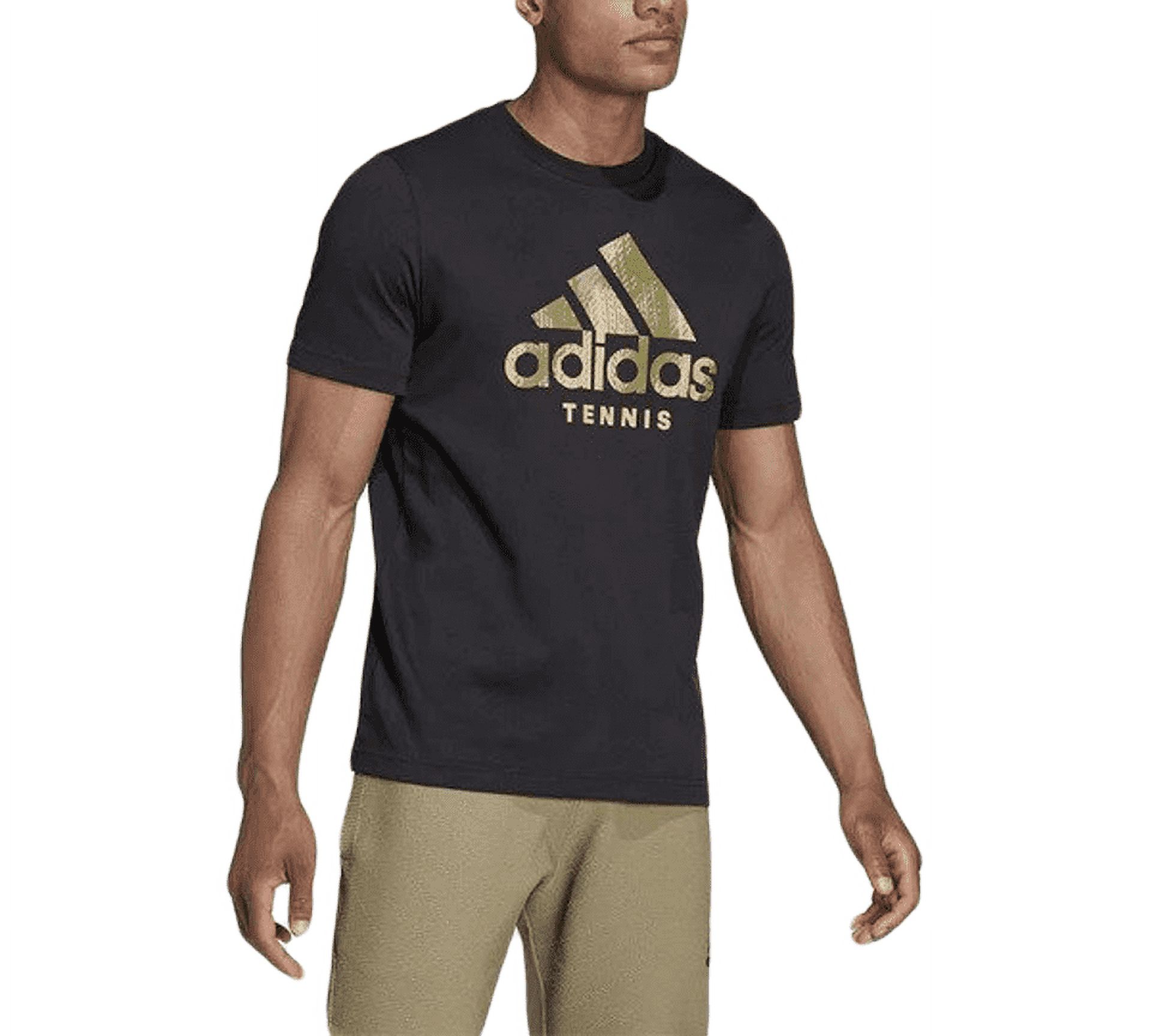 Adidas Men's Camouflage Logo Printing Tennis Sports Round Neck Short Sleeve HB2744 T-Shirt Black UK S