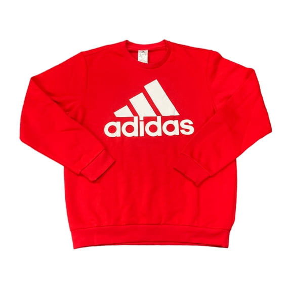 Adidas Men's Essentials Soft Fleece Big Logo Crewneck Sweatshirt (Scarlett/White, S)