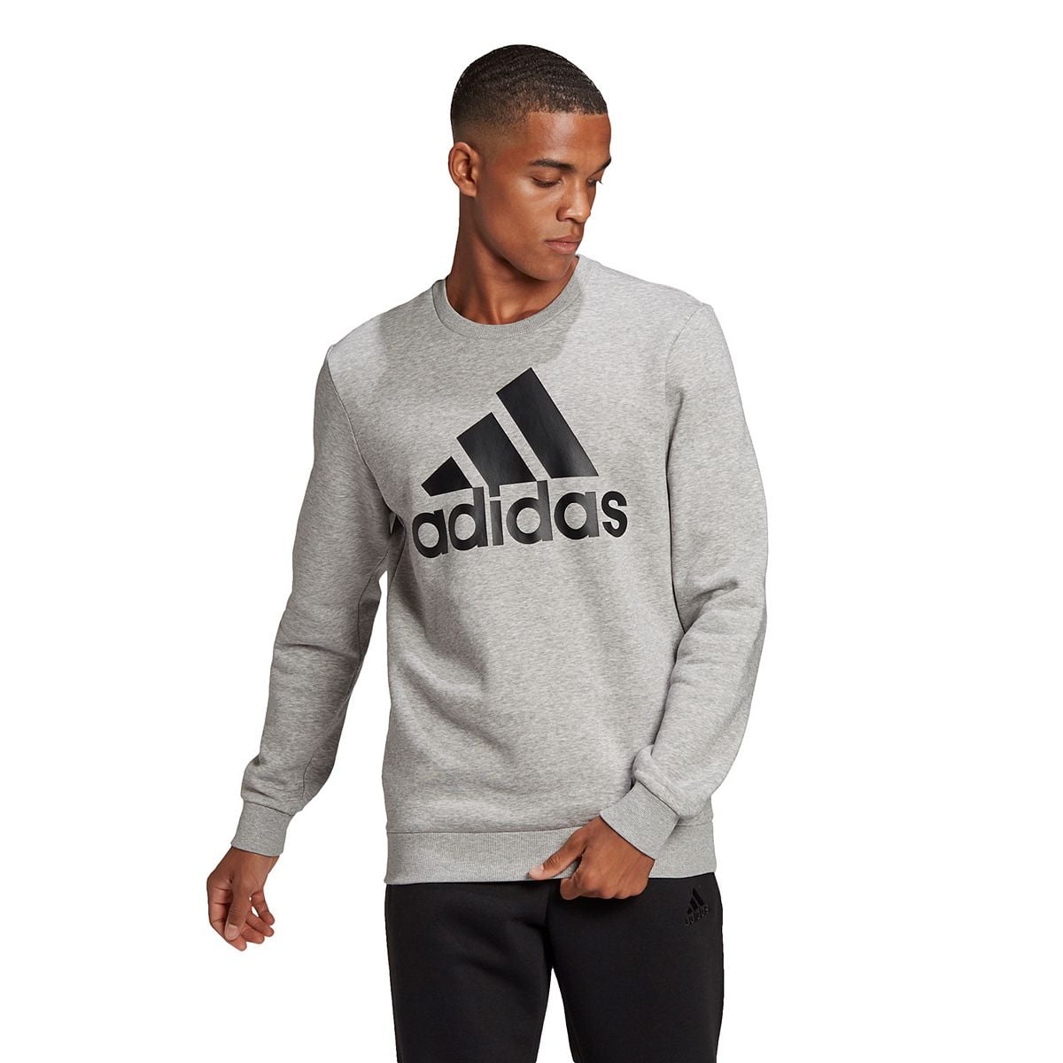Adidas Men's Fleece Sweatshirt, Medium Grey Heather/Black, XX-Large