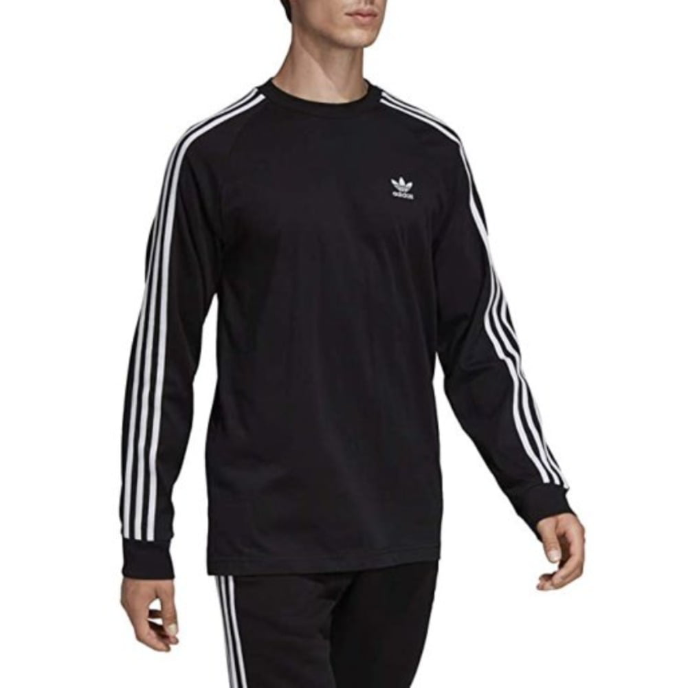 Shirt, Classics 3-Stripe Adidas Ribbed Shirt Adicolor S Men\'s Crewneck Grey, Long Sleeve