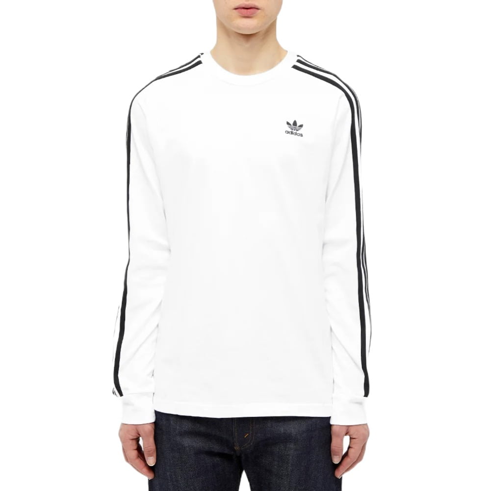 Adidas Men\'s Long Shirt Shirt, Crewneck Ribbed Grey, Sleeve Adicolor Classics 3-Stripe S