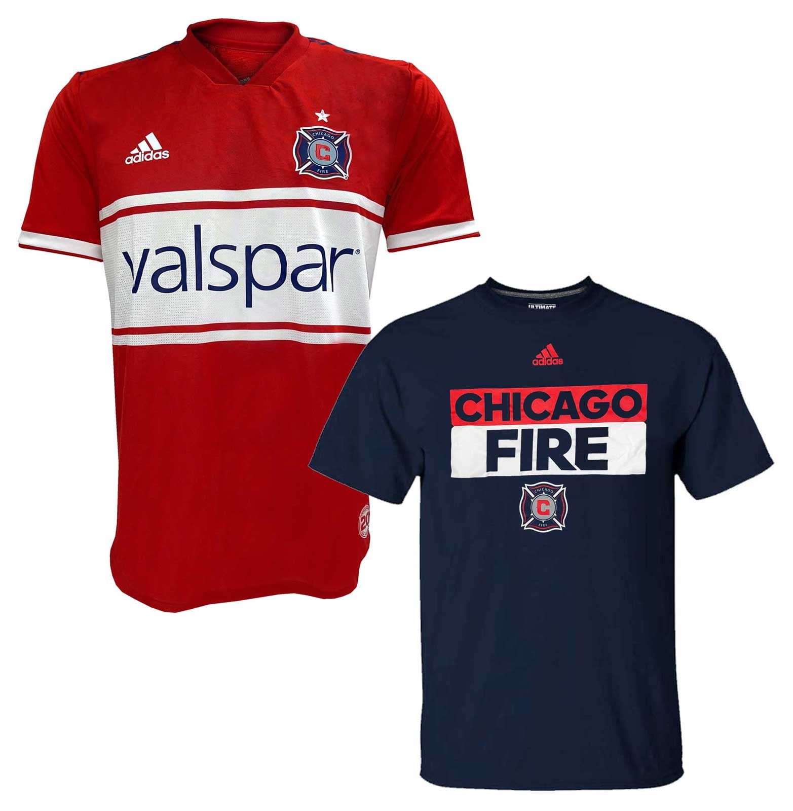 Adidas Men's MLS Chicago Fire (2 Pack) Soccer Jersey & S/S Tee T-Shirt (M)  