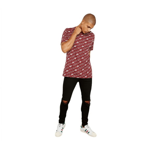 Adidas Men's Monogram T-shirt Burgundy Printed UK XL
