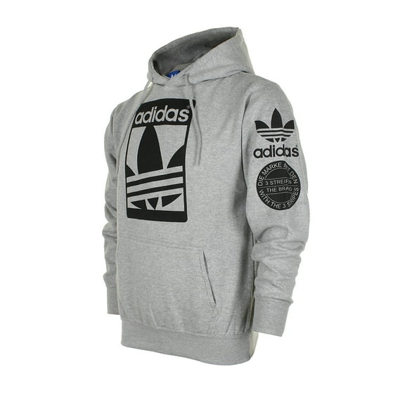 Adidas Men's Original Trefoil Street Graphic Front Pocket Pullover Hoodie Gry L