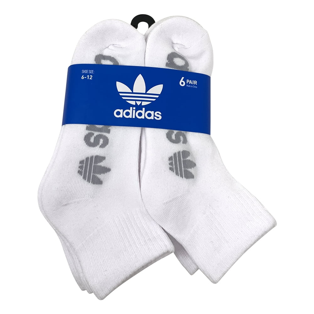 ADIDAS SOCKS MEN'S - QUARTER CUT 253 - WHITE SOLID LOGO 4- LARGE (6-12) - PACK 6