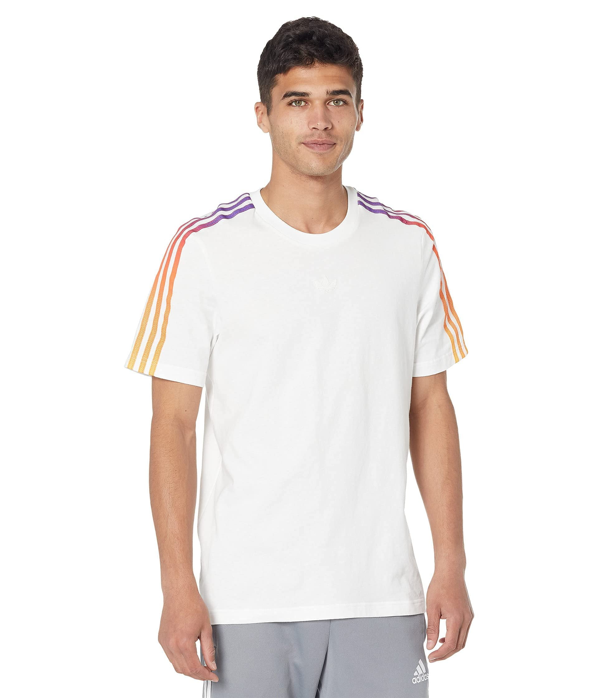 adidas Men's Sportswear 3-Stripes Tee, White/Multicolor, Small