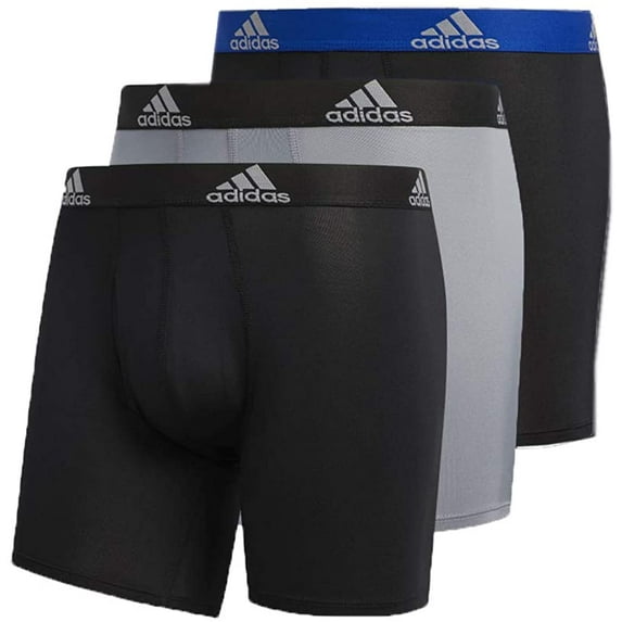 Adidas Men's Performance Boxer Brief Underwear (3-Pack) Black Grey Blue L