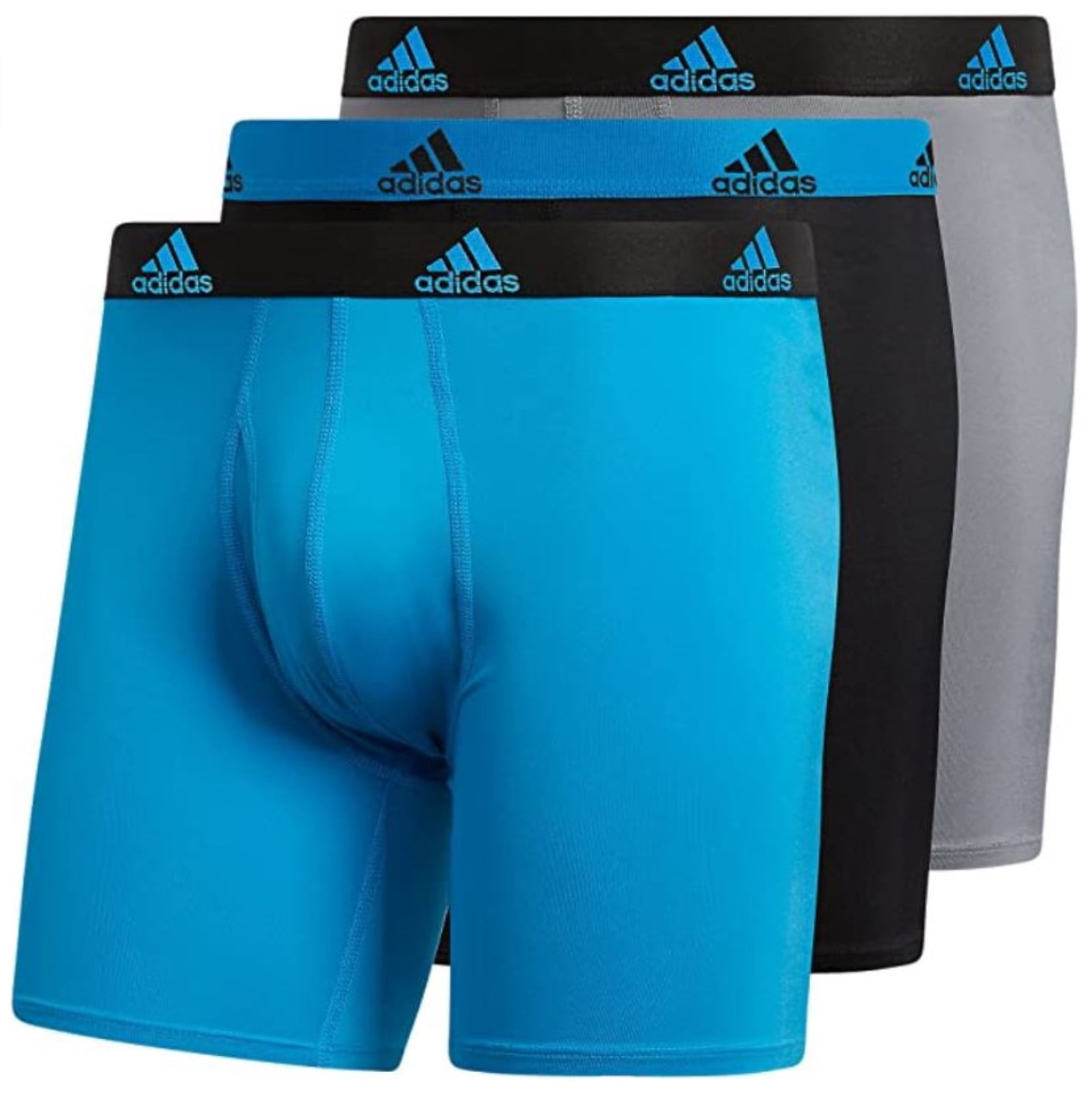 Adidas Men's Performance Boxer Brief Underwear (3-Pack) - Blue/Black/Grey  (S)