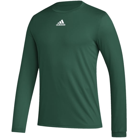 Adidas Men's Pregame Badge of Sport Long Sleeve Tee 3XL Dark Green | White