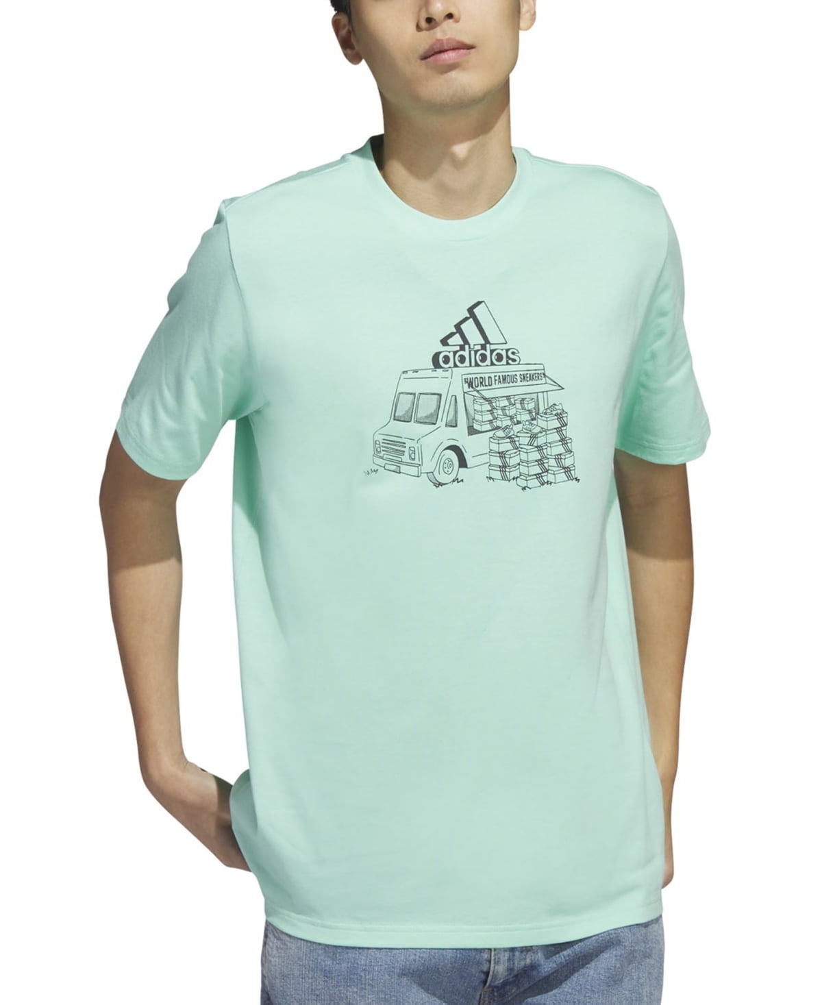 Adidas Men s Short Sleeve Crewneck Food Truck T Shirt Mint Green Black XXL