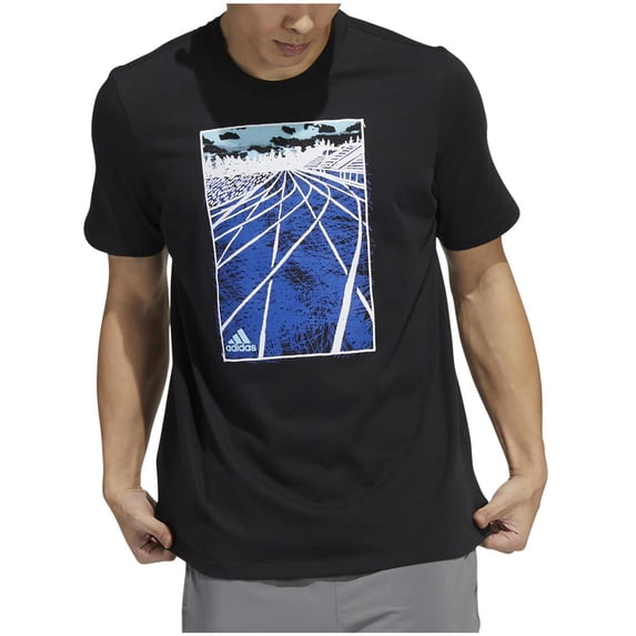 Adidas Men's Short Sleeve Crewneck Graphic T Shirt Black Blue XXL