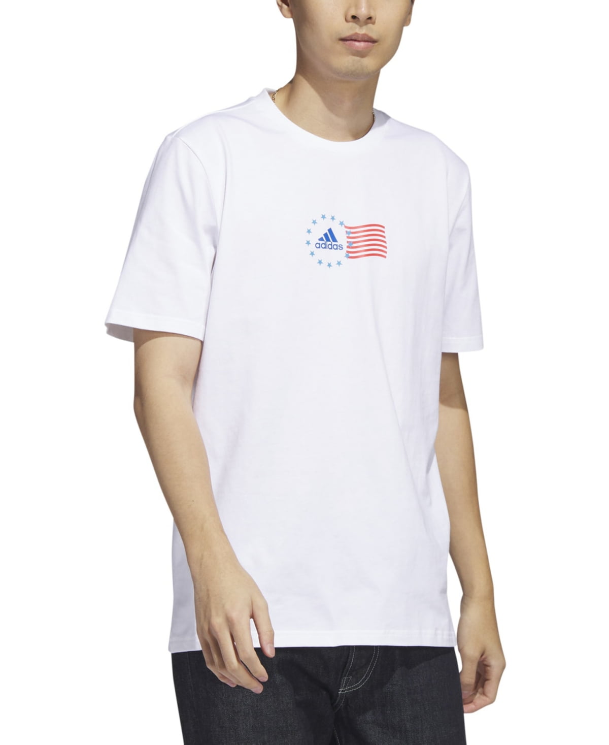 Adidas Men s Short Sleeve Crewneck T Shirt American Flag Graphic White Small