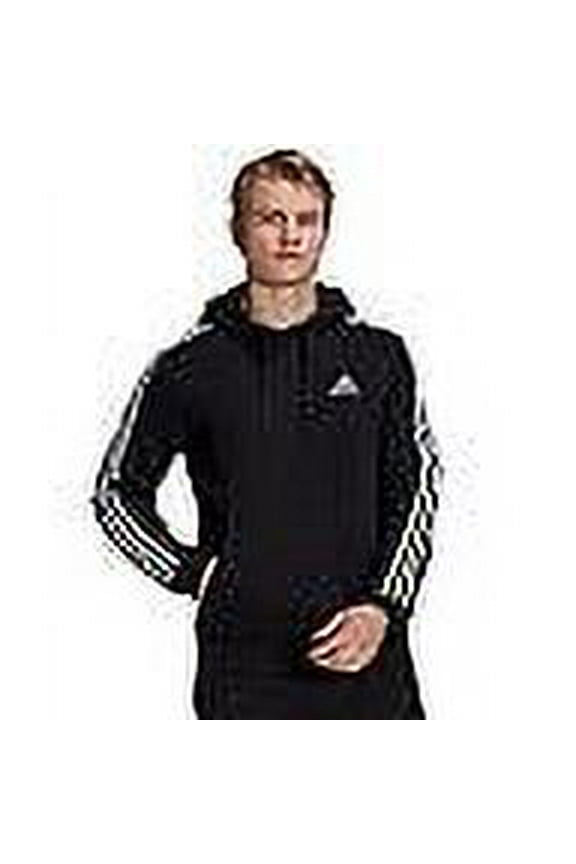 Men's Standard Essentials Fleece 3-Stripes Hoodie, Black/White, Medium
