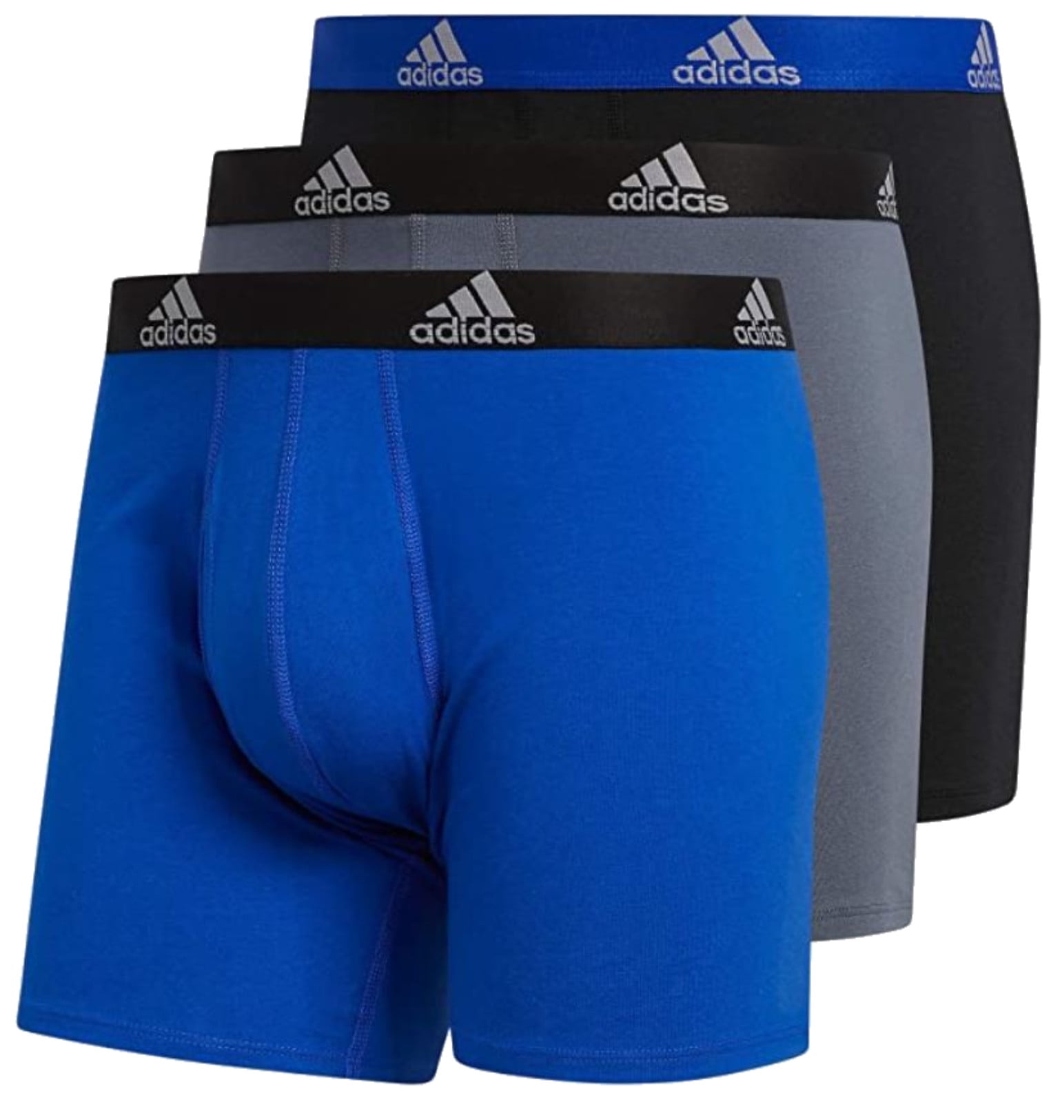 Adidas Men's Stretch Cotton Boxer Brief Underwear (3Pack) Blue/Grey