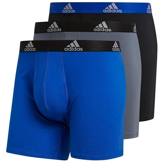 Adidas Men's Stretch Cotton Boxer Brief Underwear (3-Pack)- Blue/Grey/Black (XL)