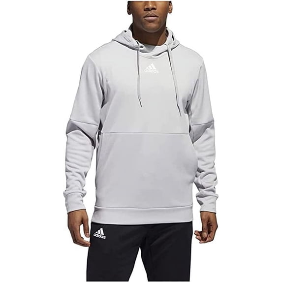 Adidas Men's Team Issue Training Pullover Hooded Sweatshirt - Gray/White (L)