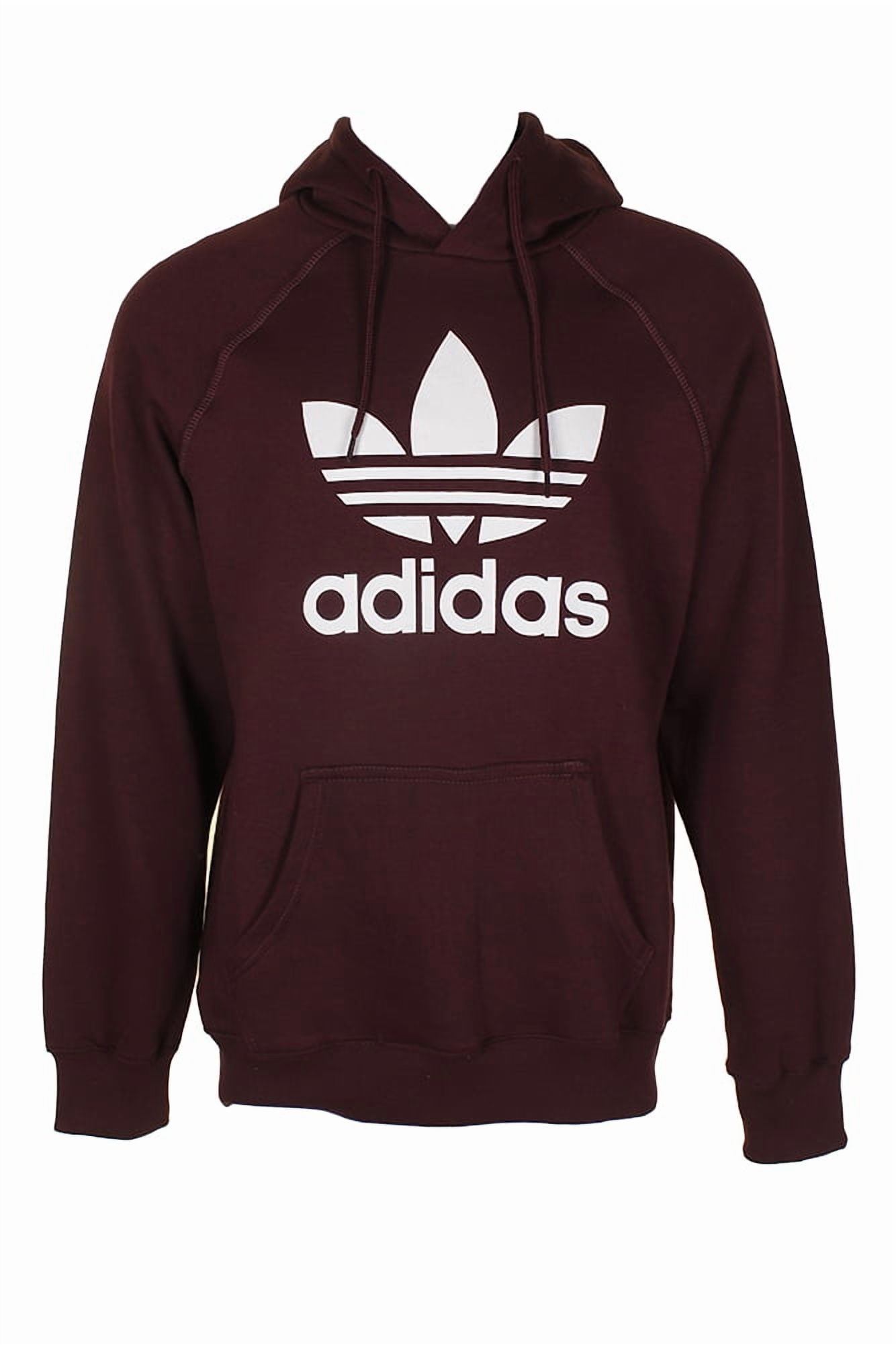 Adidas Men's Trefoil Logo Graphic Pouch Pocket Pullover Hoodie Burgundy M