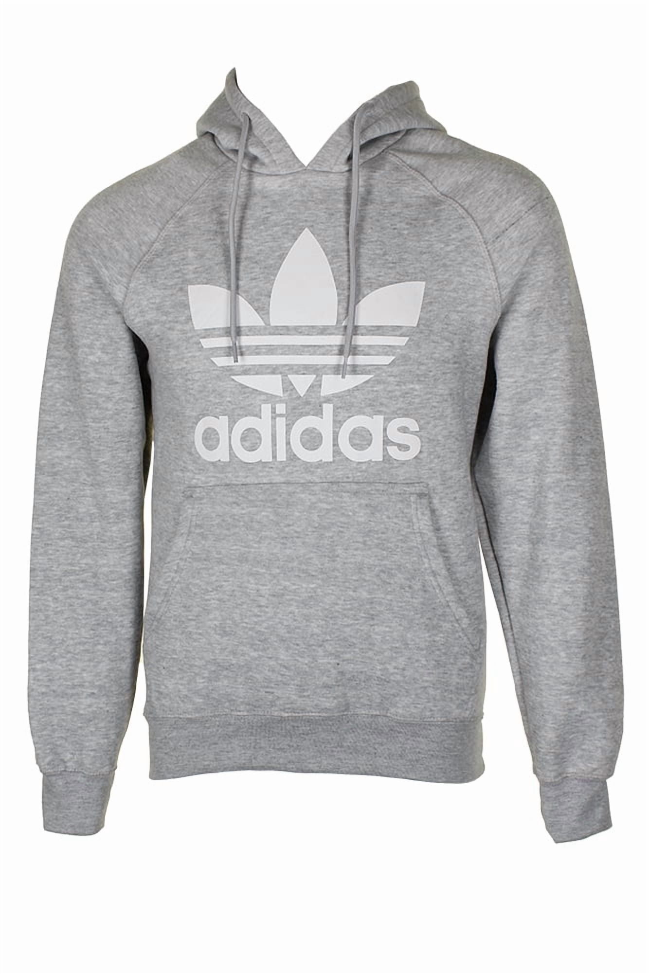 Adidas Men's Trefoil Logo Graphic Pouch Pocket Pullover Hoodie Grey Wh S