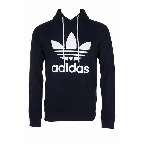 Adidas Men's Trefoil Logo Graphic Pouch Pocket Pullover Hoodie Navy M