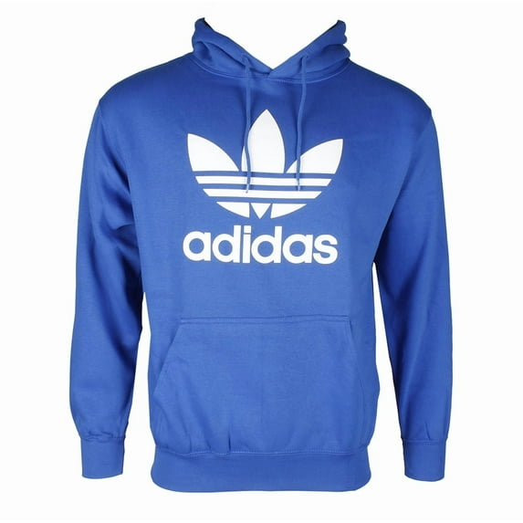Adidas Men's Trefoil Logo Graphic Pouch Pocket Pullover Hoodie Royal Blue M