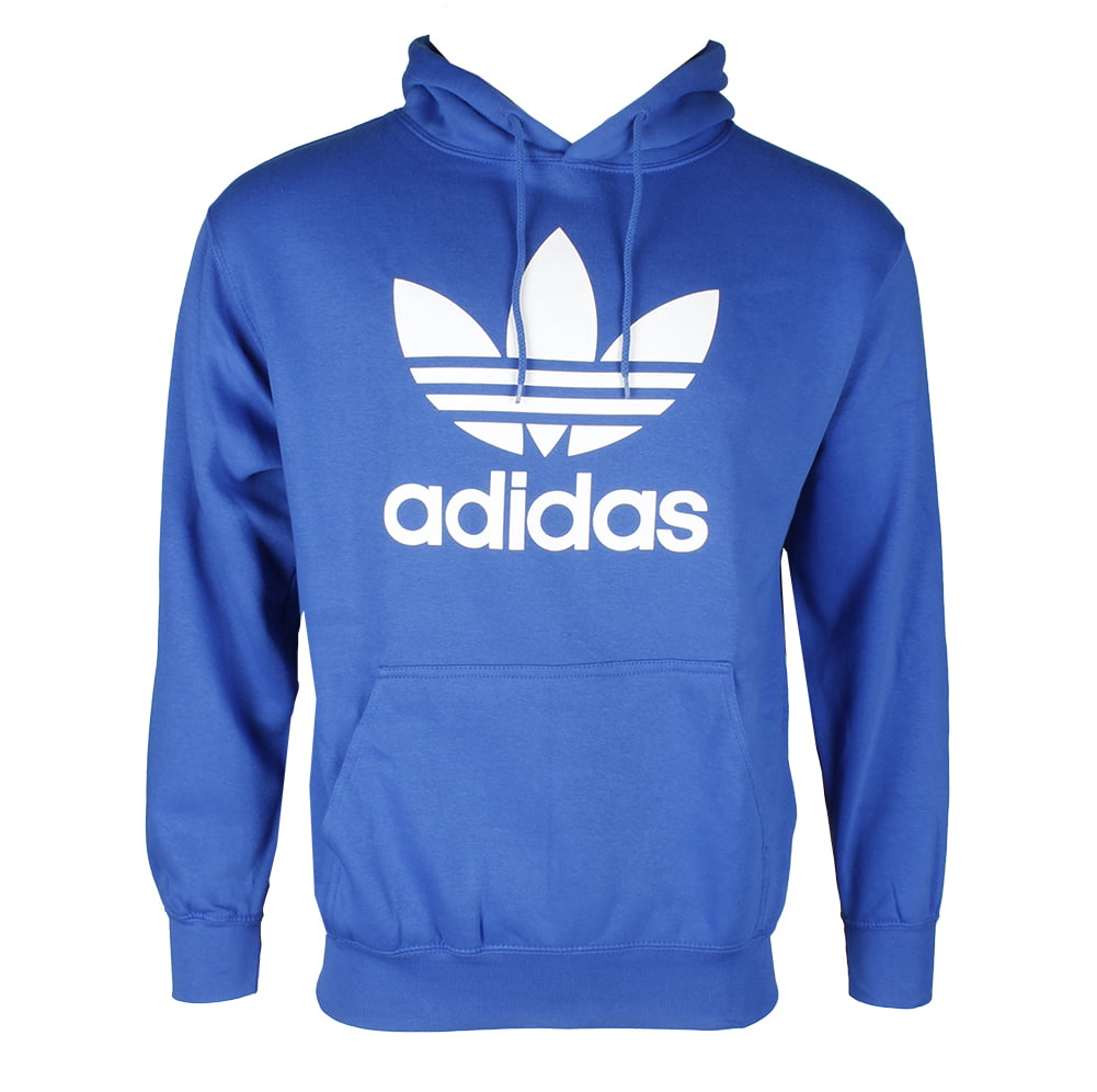 Adidas Men's Trefoil Logo Graphic Pouch Pocket Pullover Hoodie Royal Blue M