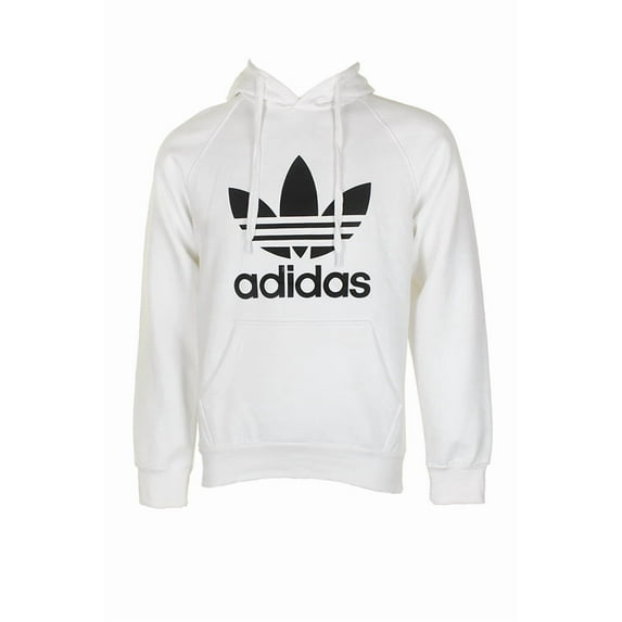 Adidas Men's Trefoil Logo Graphic Pouch Pocket Pullover Hoodie White L