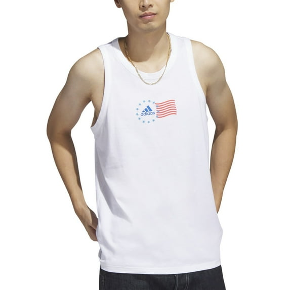 Adidas Mens American Flag Tank Sleeveless Shirt White Small