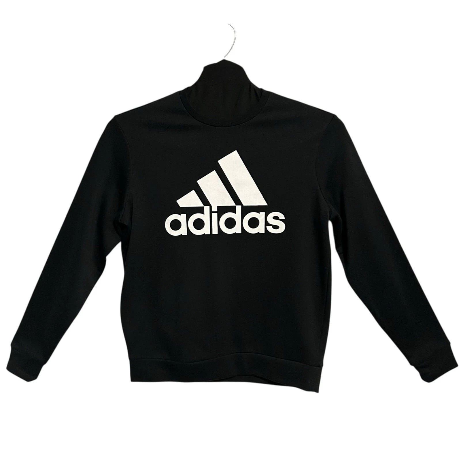 Adidas Mens Fleece Pullover Sweatshirt Size L Black White Crewneck Soft Warm