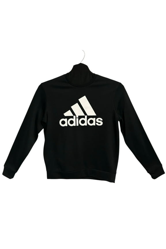 Mens Fleece Pullover Sweatshirt Size L Black White Crewneck Soft Warm