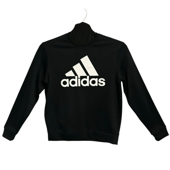 Adidas Mens Fleece Pullover Sweatshirt Size M Black White Crewneck Soft Warm