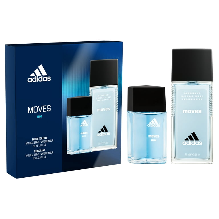 Adidas Moves 2 Piece Fragrance Gift Set for Men, Eau de Toilette +  Deodorant Natural Spray 
