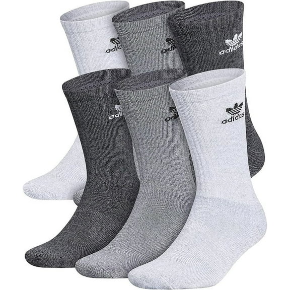Adidas Originals Trefoil (6-Pair) Crew Sock, Color Grey/Onix Grey/Black