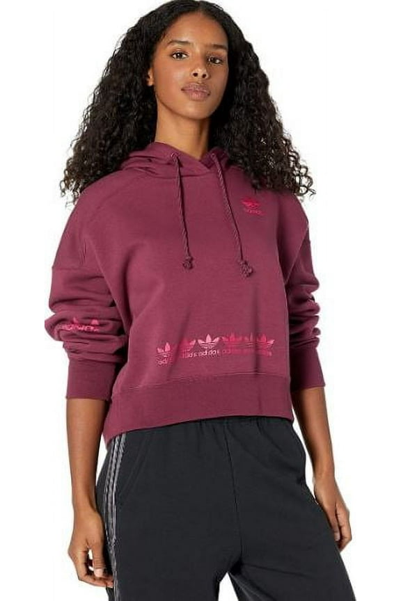 Originals Trefoil Logo Play Cropped Hoodie, Victory Crimson, X-Small