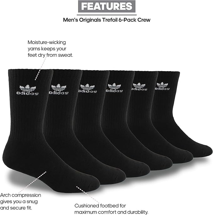adidas Men's Athletic 6-Pack Crew Socks