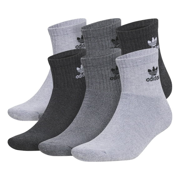 Adidas Originals Unisex Trefoil Quarter Socks - 6 Pairs - Grey/Onix Grey/Black - Large