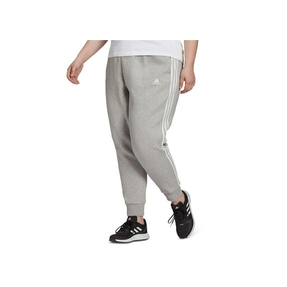 Adidas Plus Size Essentials Three Stripes Fleece Joggers Medium Grey Heatherwhite 3X