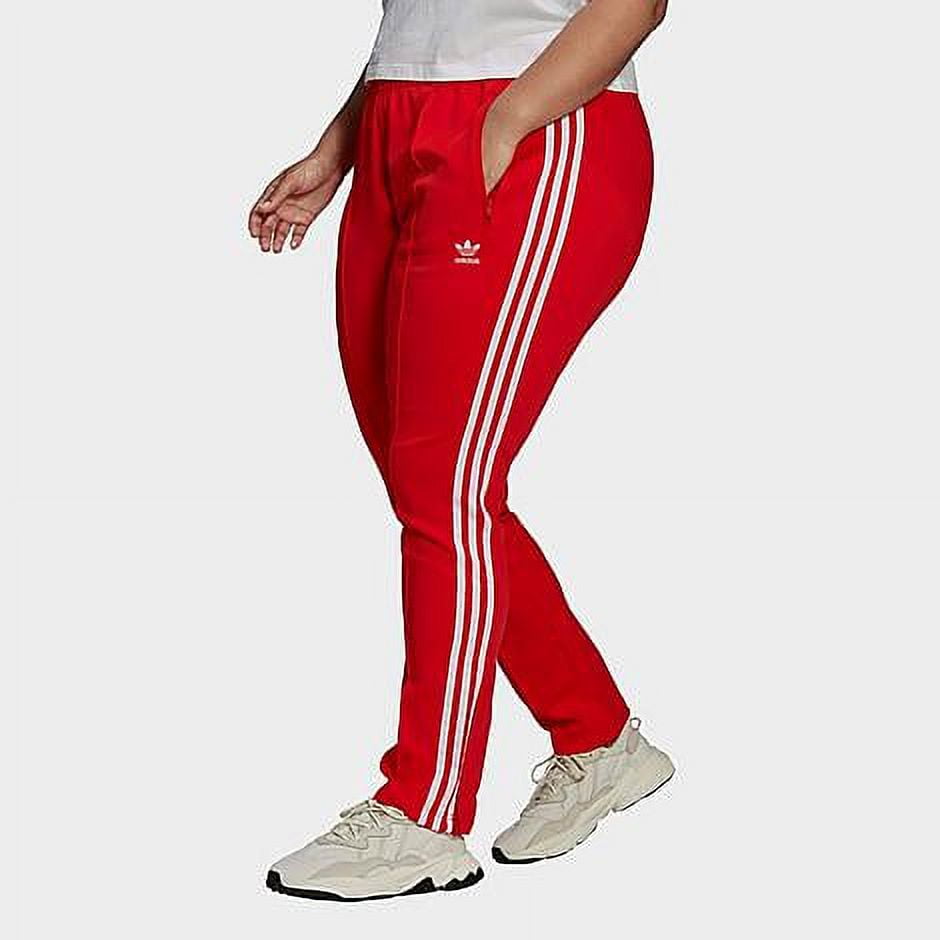 Adidas Track Pants Womens 2X Cream & Red Stripes Elastic Waist Workout Tonal