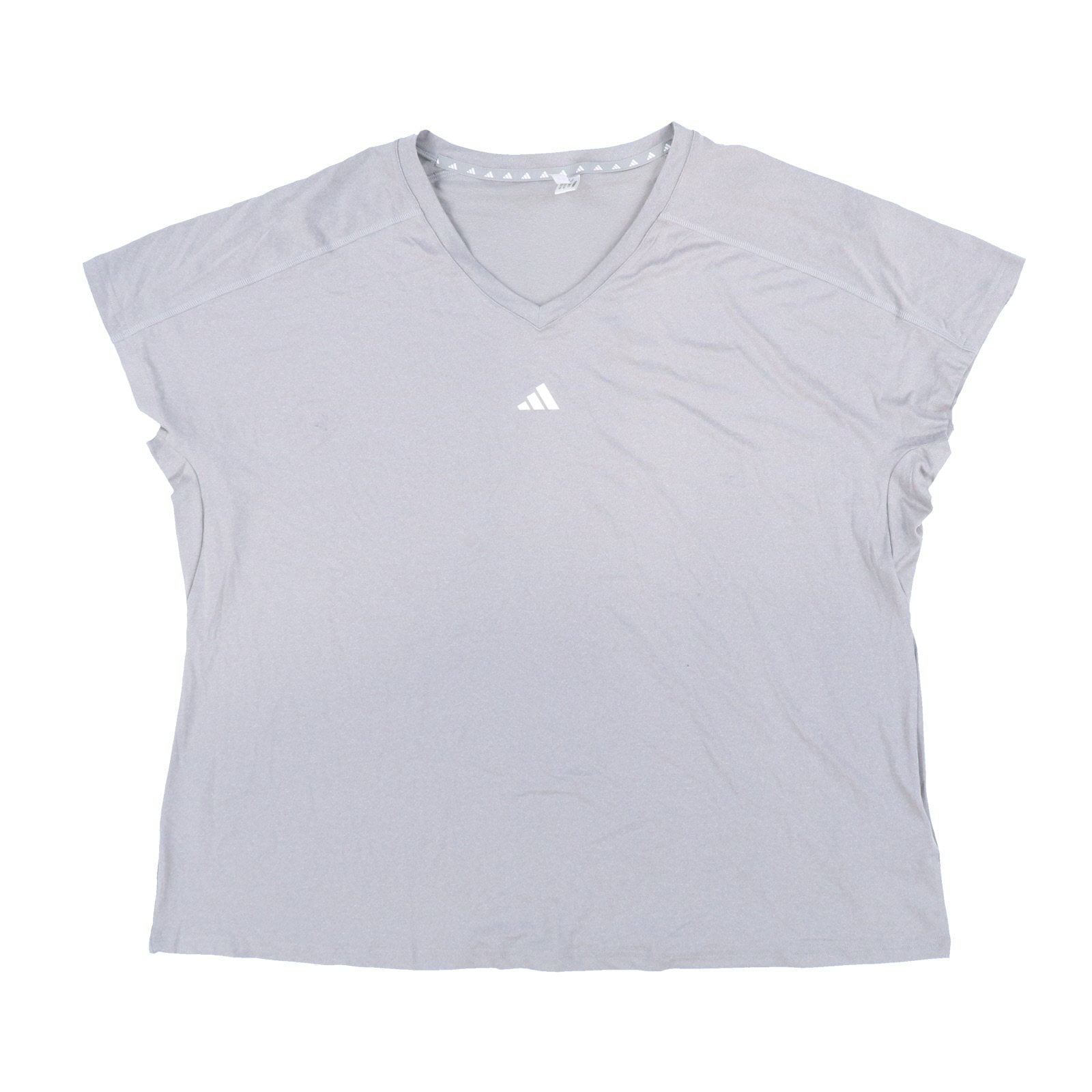 Adidas Plus Size Train Essentials V-Neck T-Shirt Logo Medium Grey Heather 2X New
