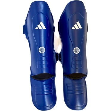 Spall Pro US Muay Thai Shin Guards – Kickboxing MMA Sparring Pads With Foot Protector – Blue, Large/X-Large