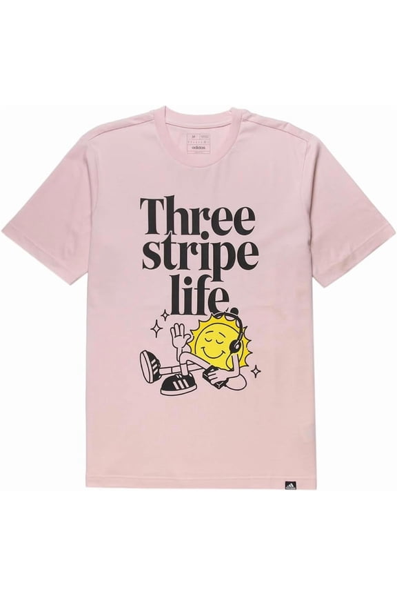 Shirt Three Stripes Life Graphic Men's Short Sleeve Graphic T-Shirt - PINK - Medium