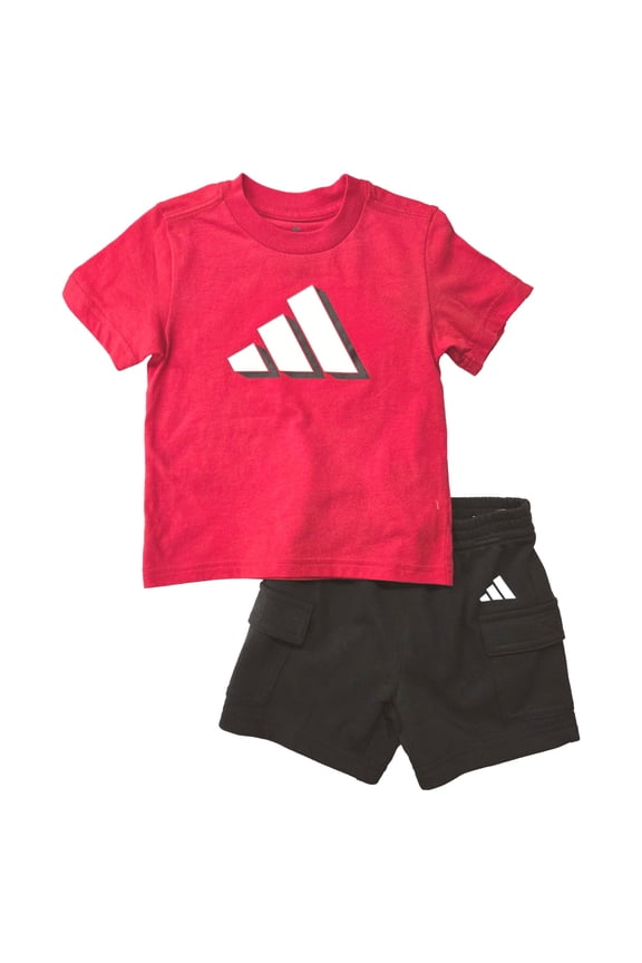 Toddler Boys Red Shirt & Black Cargo Pocket Shorts Outfit Set 2T