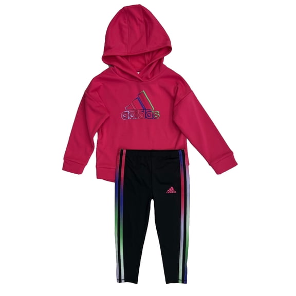 Adidas Toddler Girls Pink Hoodie Sweatshirt & Black Legging Pants Outfit 3T