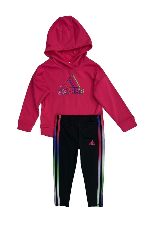Toddler Girls Pink Hoodie Sweatshirt & Black Legging Pants Outfit 3T